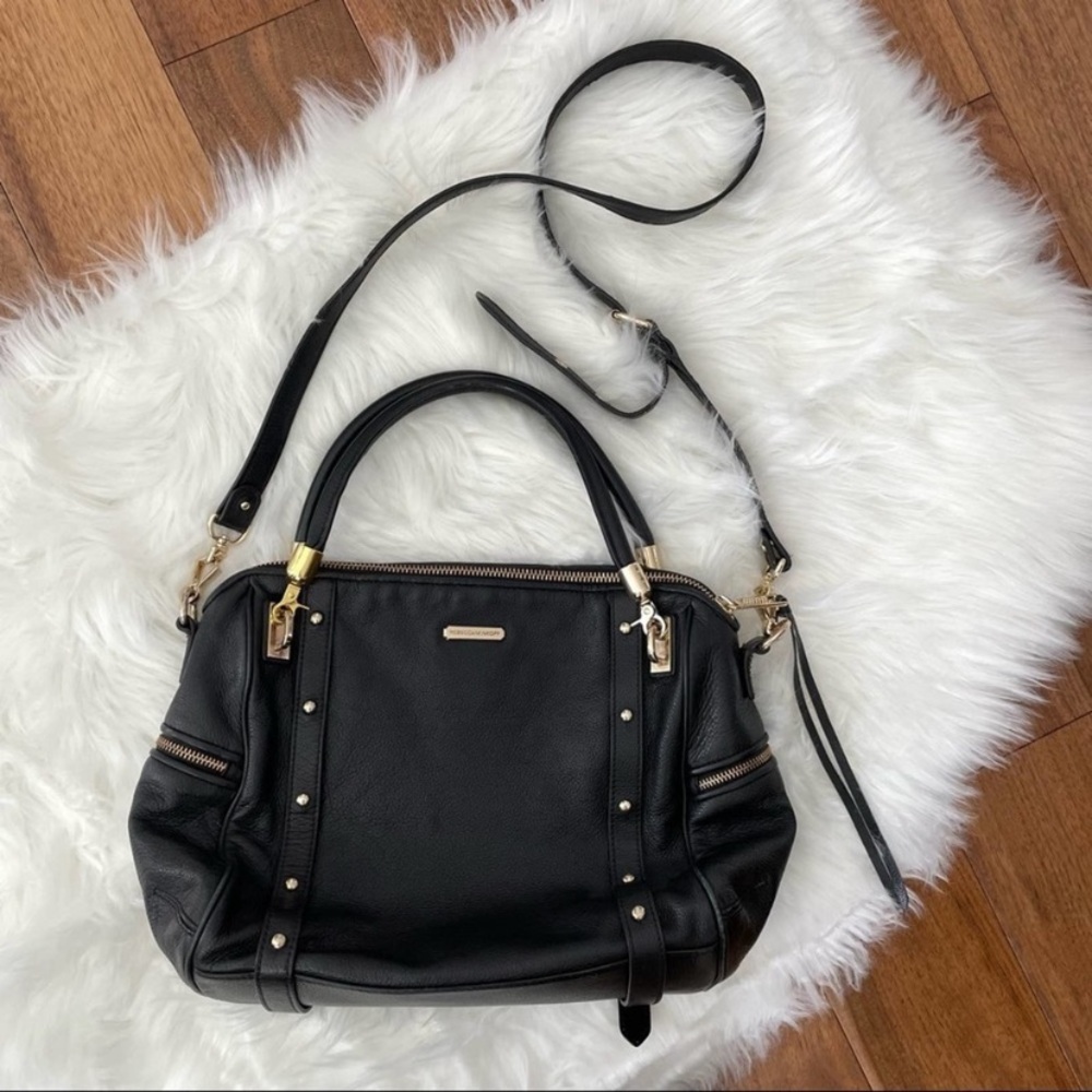 Rebecca Minkoff | Black Leather Cupid Satchel Bag Purse Crossbody Gold Hardware